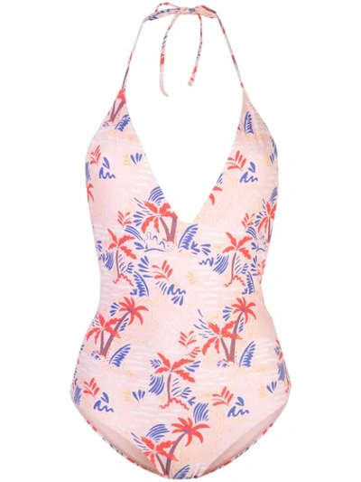 Onia Nina Printed Halterneck Swimsuit In Pink