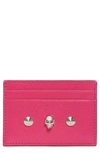 Alexander Mcqueen Skull & Studs Leather Card Case In Fuchsia,red