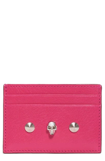 Alexander Mcqueen Skull & Studs Leather Card Case In Red/black