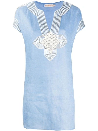 Tory Burch Embroidered Cover-up Tunic In Blue