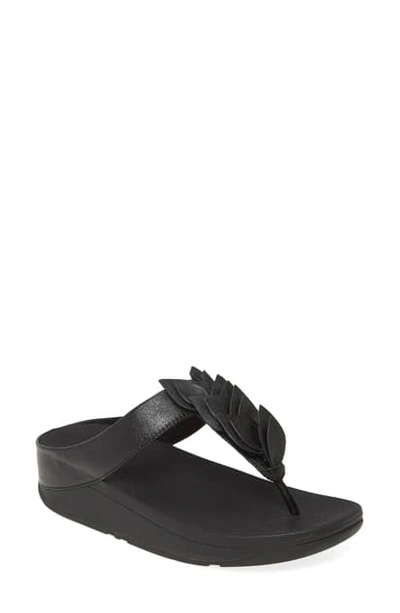 Fitflop Fino Leaf Flip Flop In All Black Leather