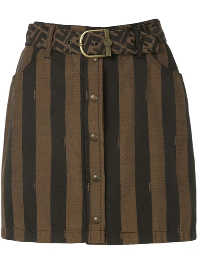 Pre-owned Fendi Striped Mini Skirt In Brown