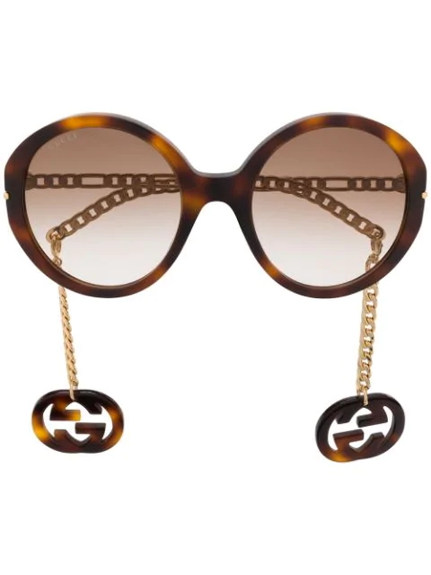 Gucci Detachable-charm Oversize-frame Sunglasses In Brown | ModeSens