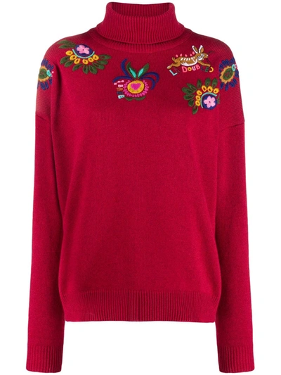 La Doublej Boy Floral Embroidery Jumper In Rosso