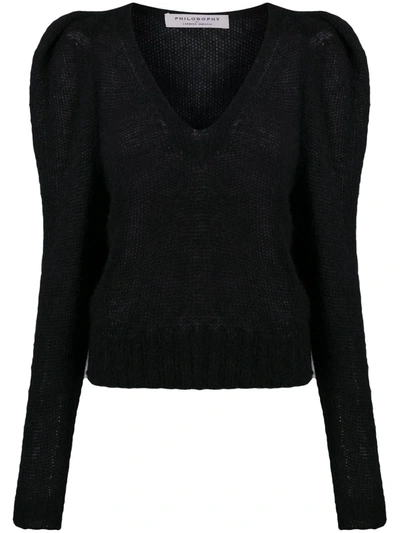 Philosophy Di Lorenzo Serafini Puff-sleeve Fine-knit Jumper In Black