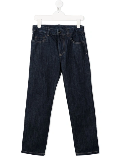 N°21 Kids' Stitched-logo Straight Jeans In Blue