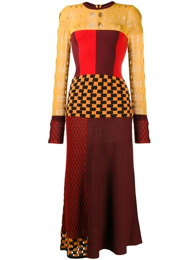 Ports 1961 Multi-knit Long Sleeved Midi Dress In Yellow