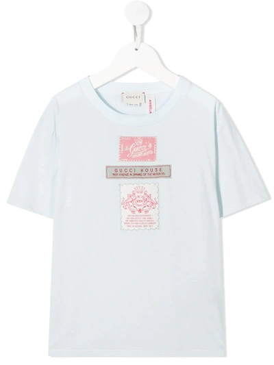 Gucci Kids'  House Short-sleeve T-shirt In Blue