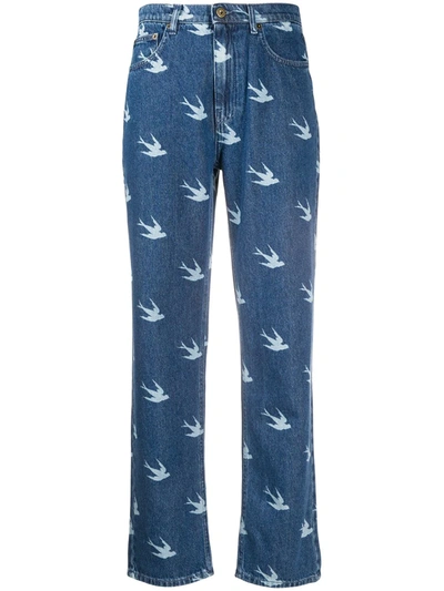 Mcq By Alexander Mcqueen Blue Swallow-print Straight-leg Jeans