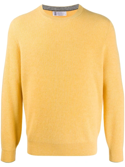 Brunello Cucinelli Ribbed Cashmere Jumper In Yellow
