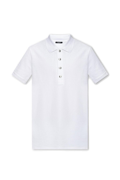 Balmain Monogram Short-sleeve Polo Shirt In White