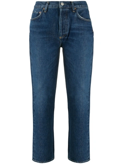 Agolde Riley Mid-rise Cropped Jeans In Blue