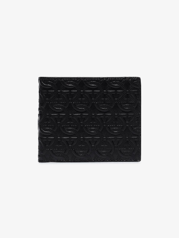 Salvatore Ferragamo Black Embossed Leather Bifold Wallet | ModeSens