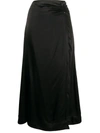 Ganni Split-leg Satin Skirt In Black