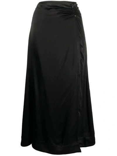 Ganni Split-leg Satin Skirt In Black