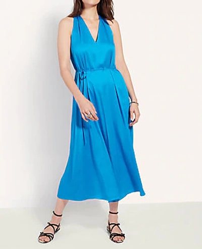 Ann Taylor Tie Waist Halter Midi Dress In Deep Cerulean