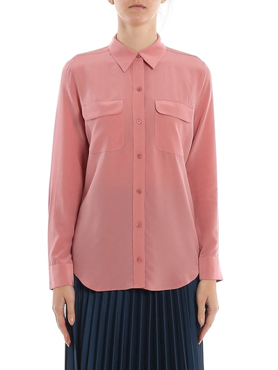 Equipment Slim Signature Long Sleeve Silk Shirt In Pink