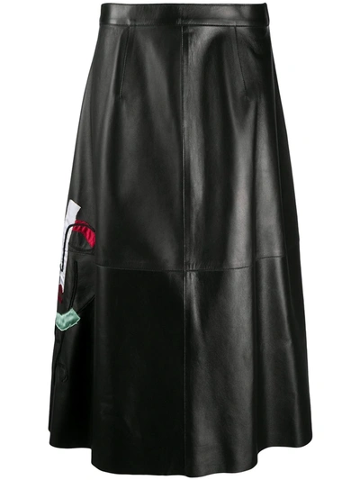 Ports 1961 Face-embroidered Leather Skirt In Black