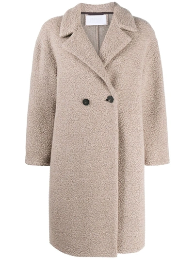 Harris Wharf London Faux Shearling Double Breasted Wool Coat In Neutrals