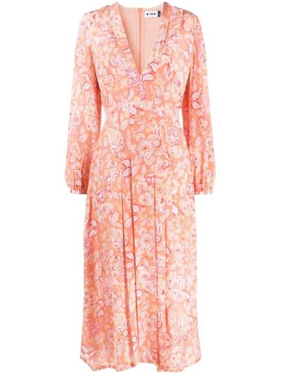 Rixo London Floral Print Pleat-detail Dress In Orange