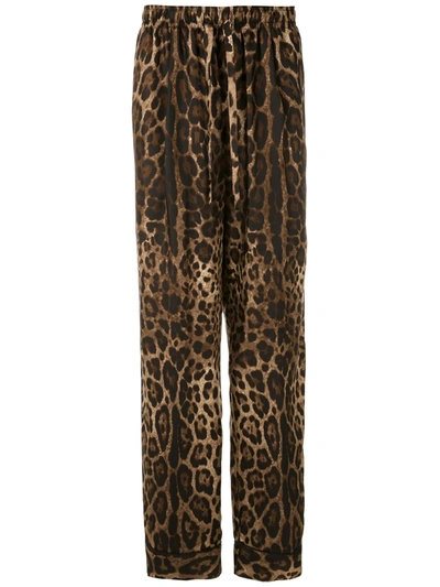 Dolce & Gabbana Leopard-print Silk Pajama Bottoms In Brown