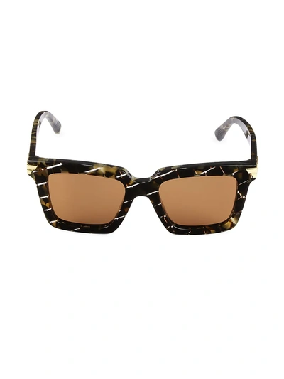 Bottega Veneta Intrecciato Square Sunglasses, 53mm In Shiny Intreccio Pattern Havana/crystal