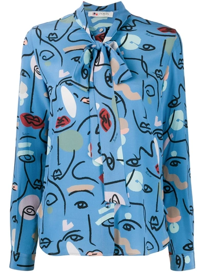 Ports 1961 Face Print Blouse In Blue