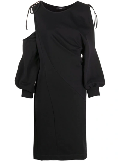 Diesel Twist-draped Cold-shoulder Dress In Black
