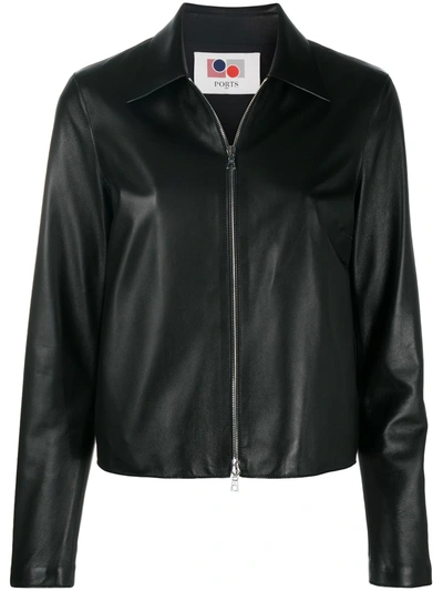 Ports 1961 Contrast Stitching Leather Jacket In Black