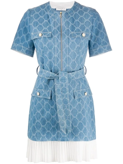 Sandro Kayle Medallion Jacquard Ruffle Hem Denim Minidress In