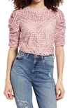 Endless Rose Chevron Stripe Lace Top In Pink