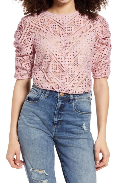 Endless Rose Chevron Stripe Lace Top In Pink