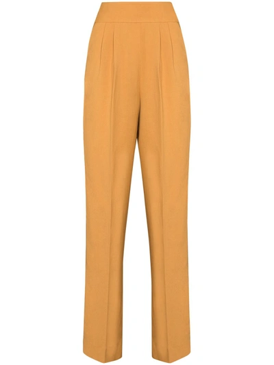 Usisi High-waisted Slim-leg Trousers In Brown