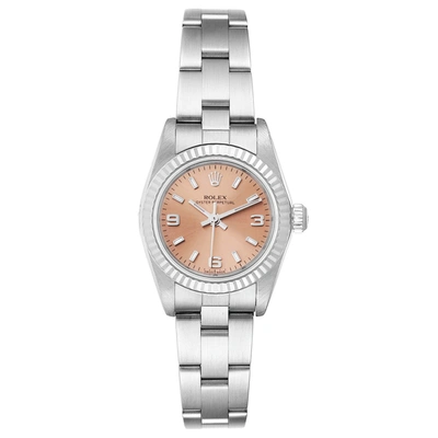 Rolex Oyster Perpetual Salmon Dial Domed Bezel Steel Watch 76080 Box Papers In Not Applicable