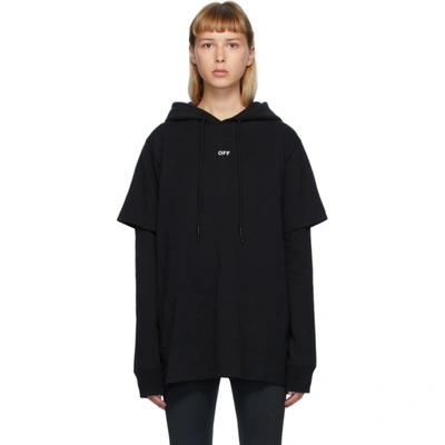 Off-white Black Double T-shirt Stencil Hoodie In Black/white