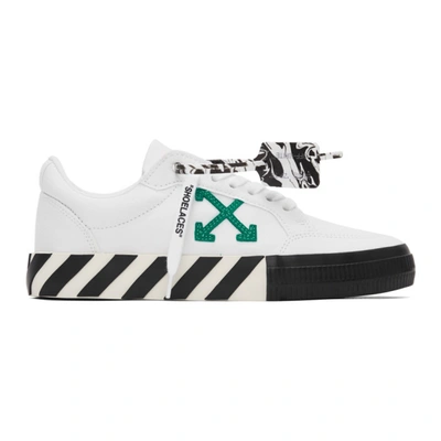 Off-white White Cotton Low Vulcanized Sneakers In White Green