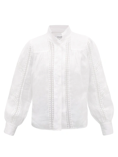 Frame Ruffle-trimmed Ramie-gauze Blouse In White