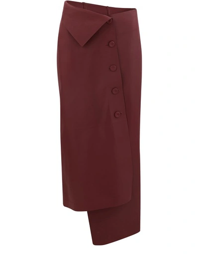 The Row Asymmetric Leather Skirt In Currant
