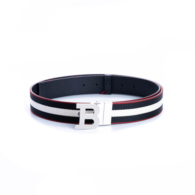 Bally Striped Logo-buckle Belt In Black,white,red
