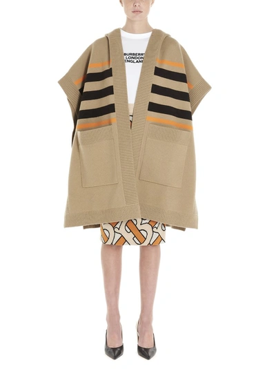 Burberry Monogram Hooded Cape In Beige