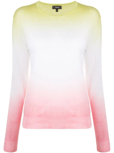 Theory Dual Ombré Linen Blend Sweater In Pink Green