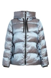 Sam Edelman Iridescent Water Repellent Hooded Puffer Jacket In Lt. Blue