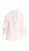 Alice And Olivia Lester Ruched Sleeve Linen Blend Blazer In English Rose