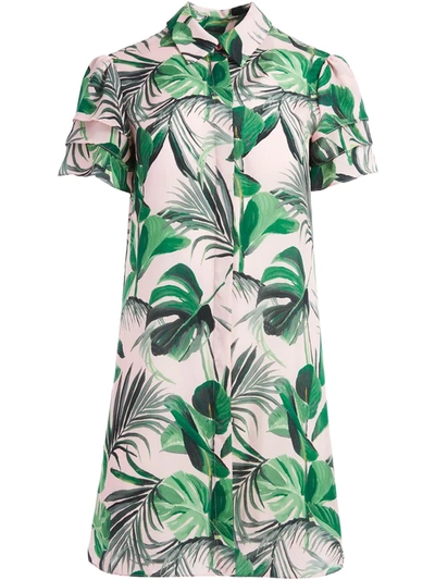 Alice And Olivia Jem Palm Print Flutter Sleeve Shirtdress In Green
