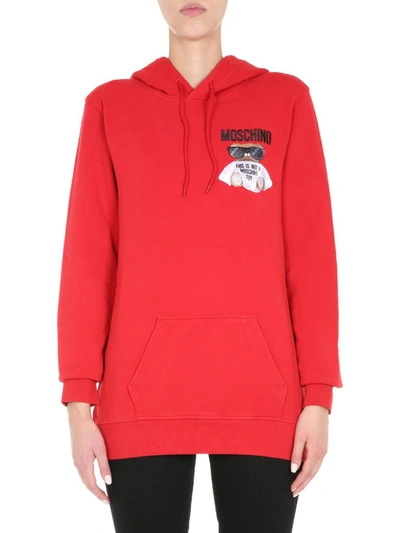 Moschino Teddy Print Hoodie In Red