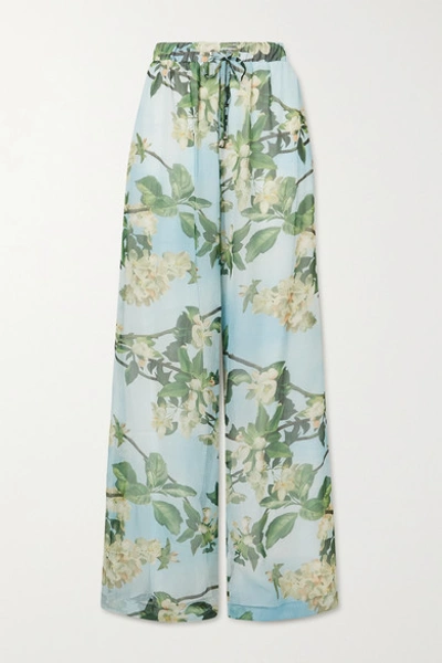 Patbo Floral-print Crepon Wide-leg Pants In Sky