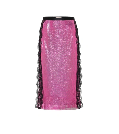 Christopher Kane Lace-trimmed Chainmail Midi Skirt In Pink