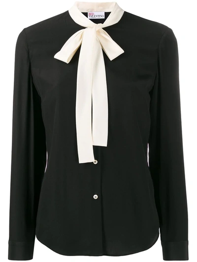 Red Valentino Pussy-bow Neck Silk Shirt In Black