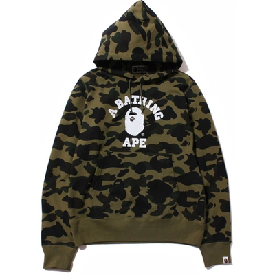 Pre-owned Bape 1st Camo College Pullover Hoodie (fw19) Green
