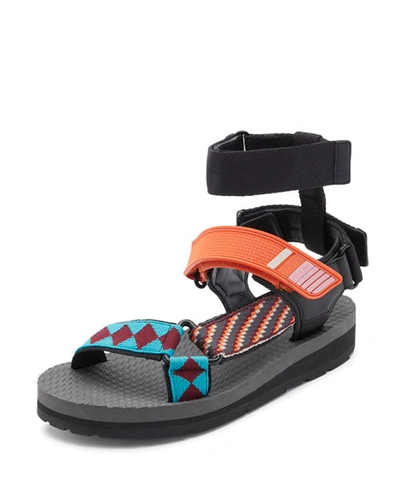 Prada Printed Grip-strap Sandals, Orange/multi Pattern